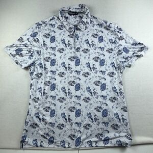 7Diamonds Polo Shirt Mens XL Blue White Oak Creek 4-Way Stretch Floral Golf
